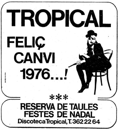 Anuncio de la Discoteca Tropical de Gav� Mar publicado en el diario LA VANGUARDIA felicitando el a�o 1976 (19 de Diciembre de 1975)